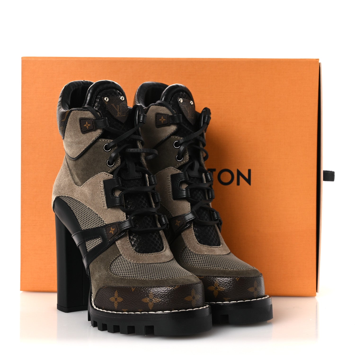 Louis Vuitton Suede Calfskin Monogram Star Trail Ankle Boots 38 Khaki 10 of 10