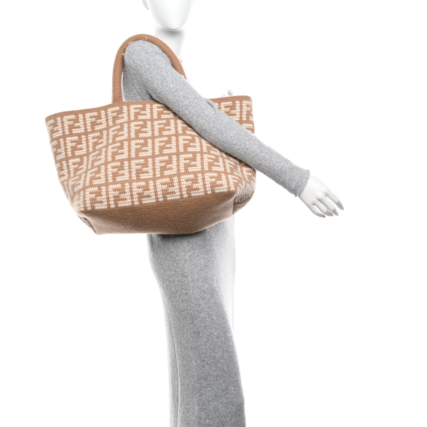 Fendi Cashmere Knit FF Large Shopper Tote Cammello 2 of 13