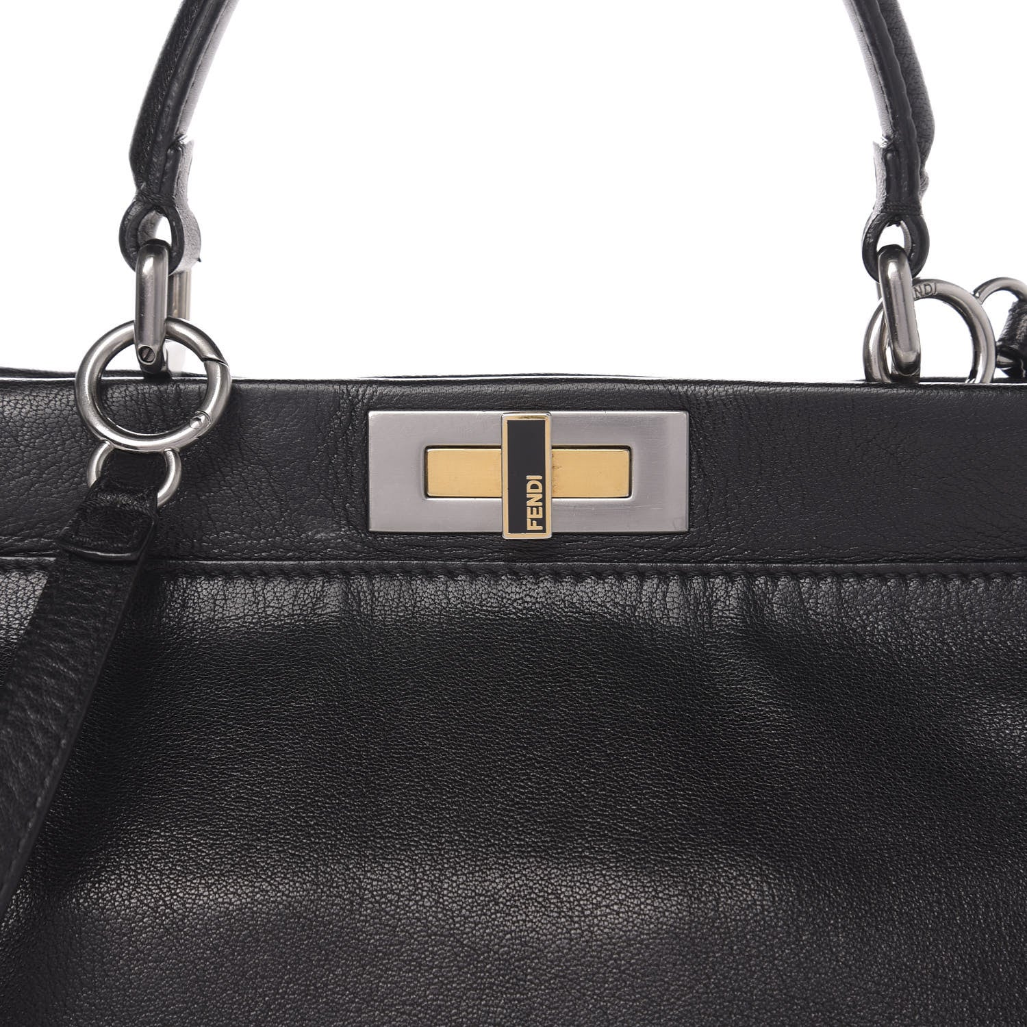 Fendi Goatskin Zucca Medium Peekaboo Iconic Satchel Black Tobacco 10 of 10