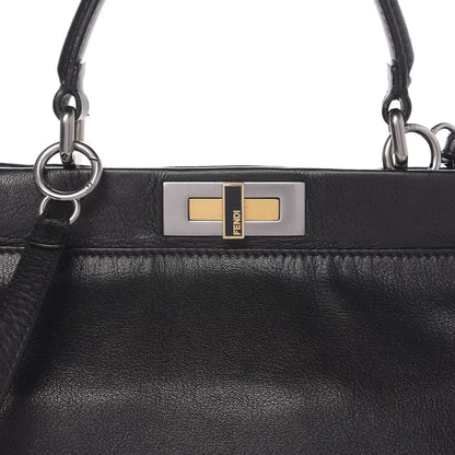 Fendi Goatskin Zucca Medium Peekaboo Iconic Satchel Black Tobacco 10 of 10