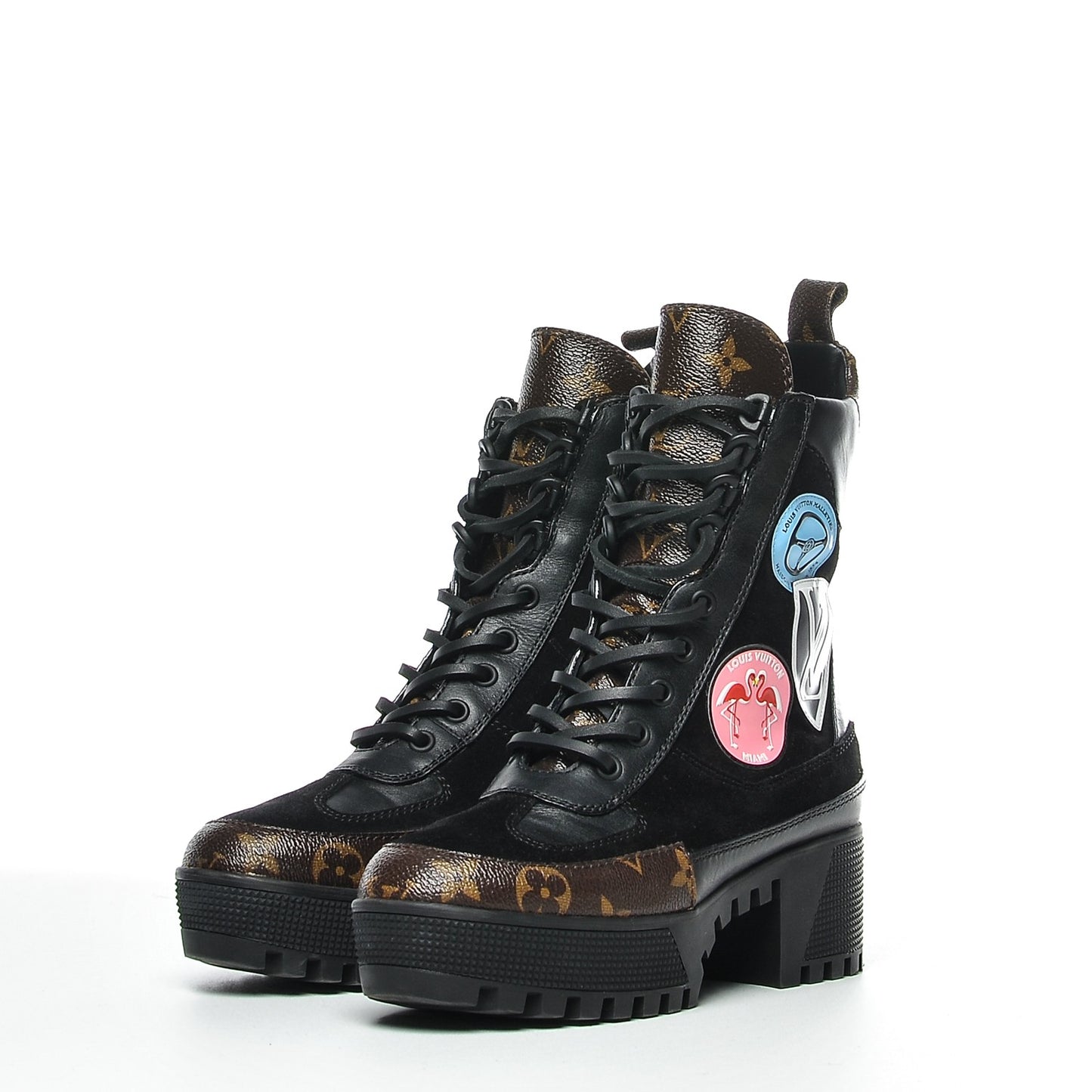Suede Calfskin Monogram Checkpoint Platform Desert Boots 35 Black