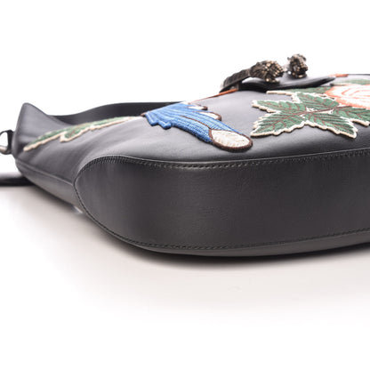Gucci Calfskin Web Garden Collection Embroidered Medium Dionysus Hobo Black 10 of 11