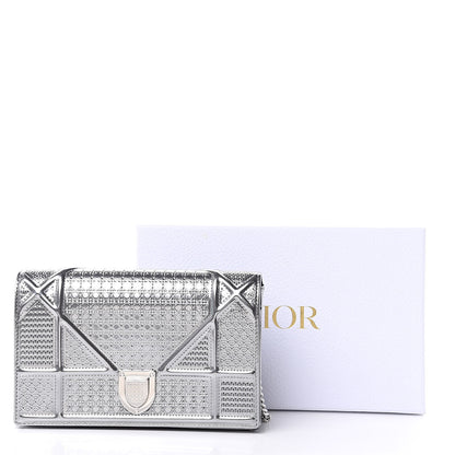 Christian Dior Metallic Patent Micro-Cannage Diorama Wallet on Chain Pouch Silver 8 of 8