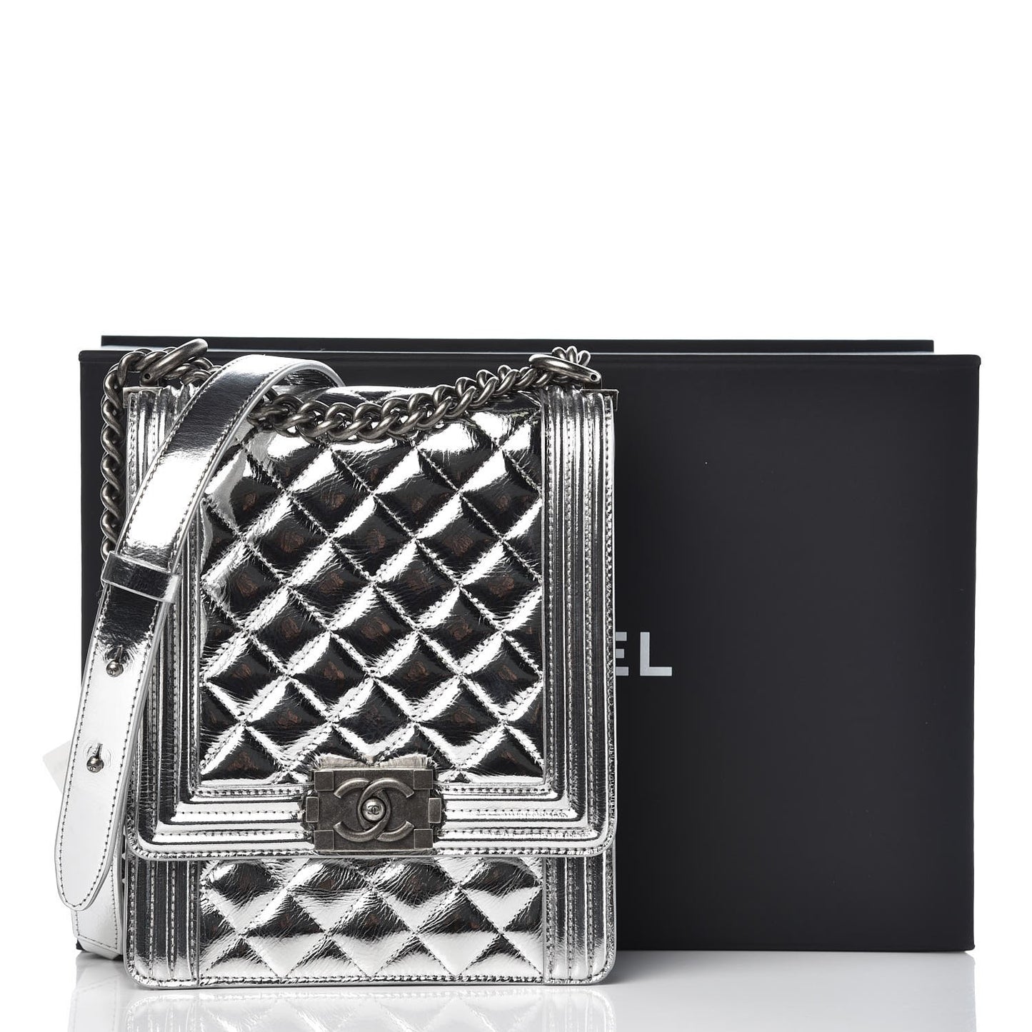 Goatskin Quilted North South Boy Flap Silver