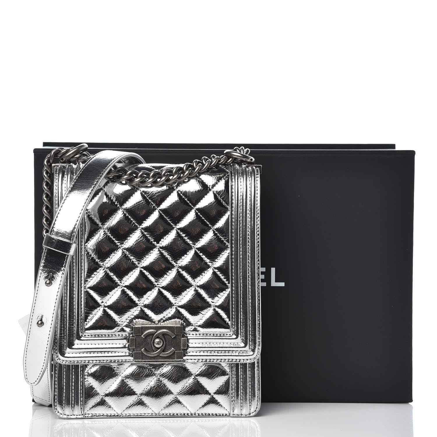 Chanel Goatskin Quilted North South Boy Flap Silver 8 of 8