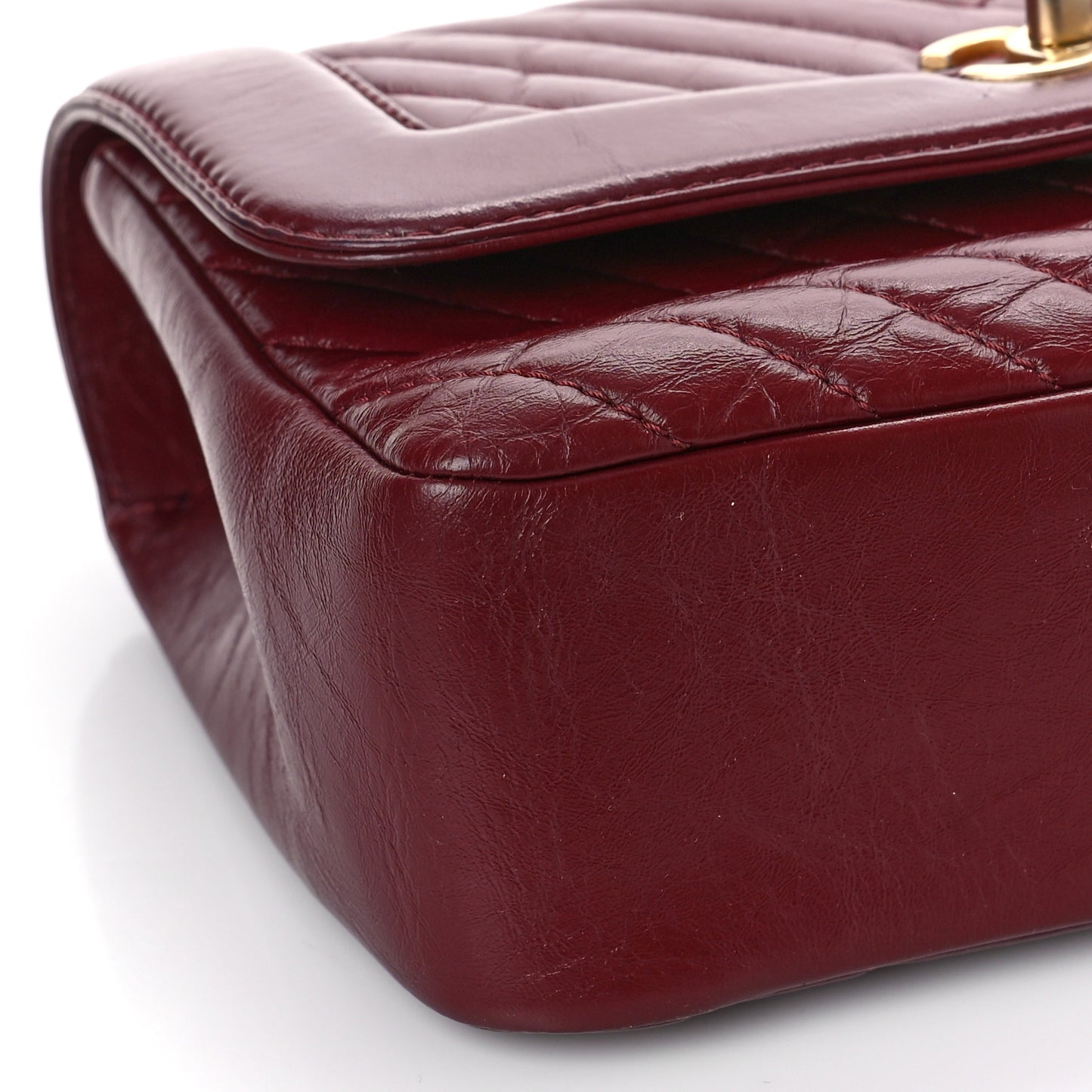 Calfskin Chevron Quilted Top Handle Flap Red
