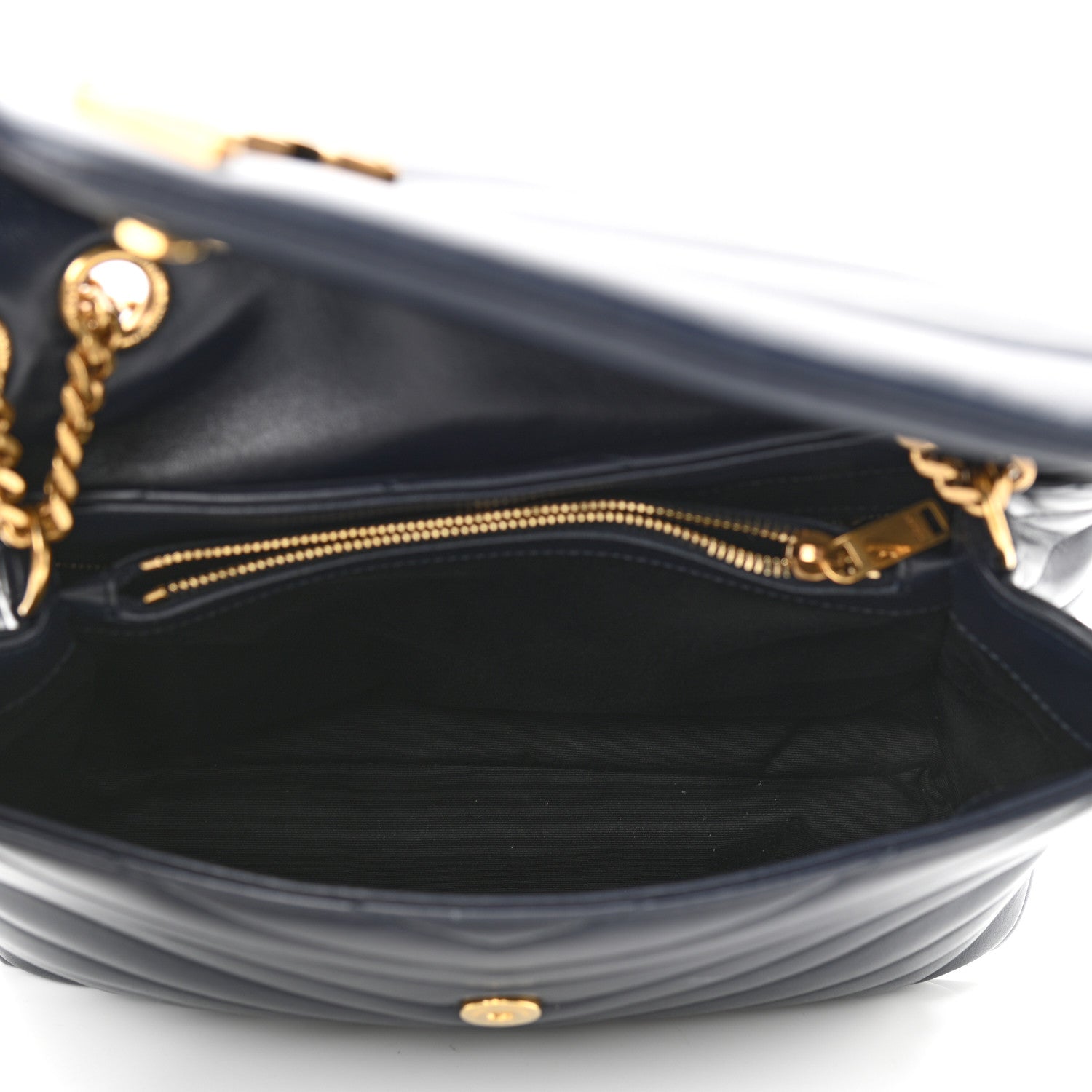 Saint Laurent Calfskin Y Quilted Monogram Medium Loulou Chain Satchel Deep Marine 6 of 11