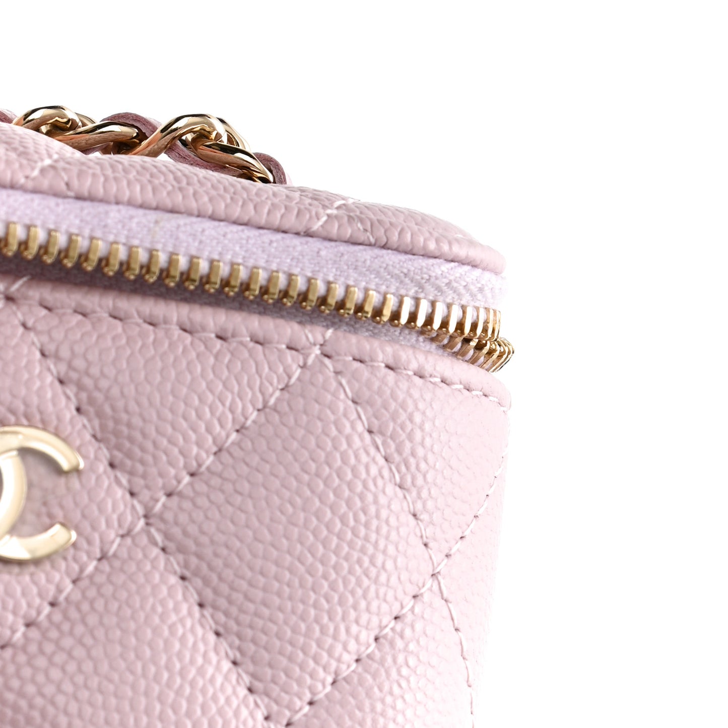Caviar Quilted Small Vertical Coco Beauty Vanity Case With Chain Light Pink