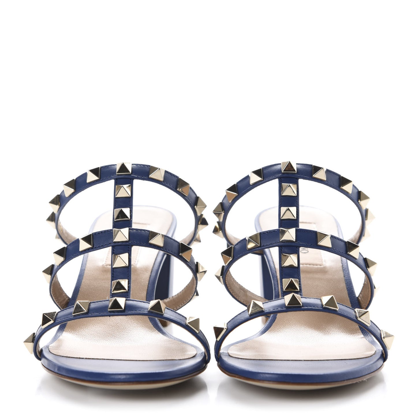Calfskin Rockstud 60mm Caged Slide Sandals 36 Light Ocean