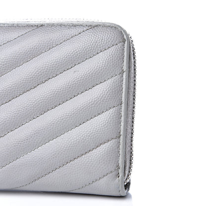 Saint Laurent Grain De Poudre Matelasse Chevron Monogram Zip Around Wallet Granite 7 of 15
