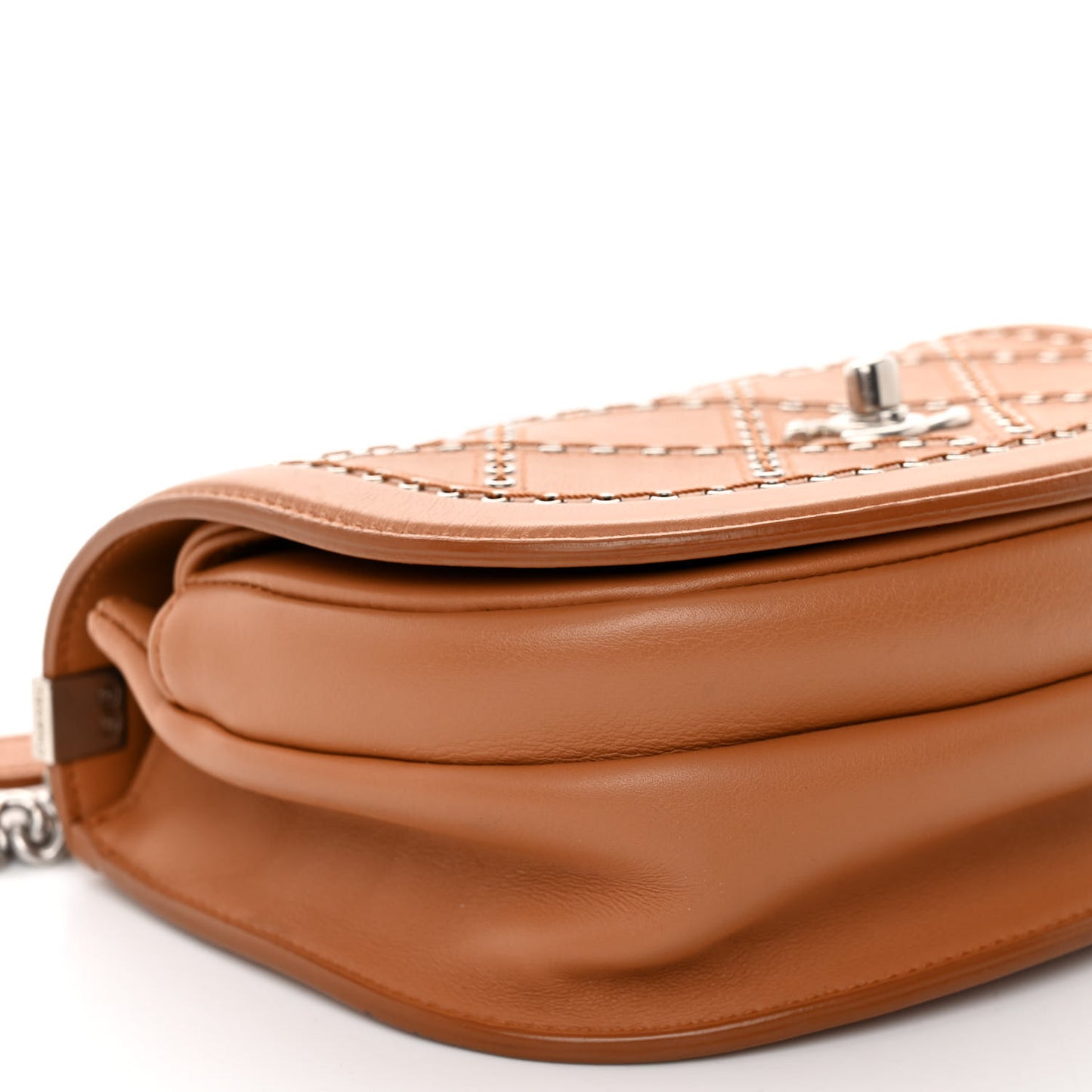 Calfskin Coco Eyelets Small Flap Bag Camel