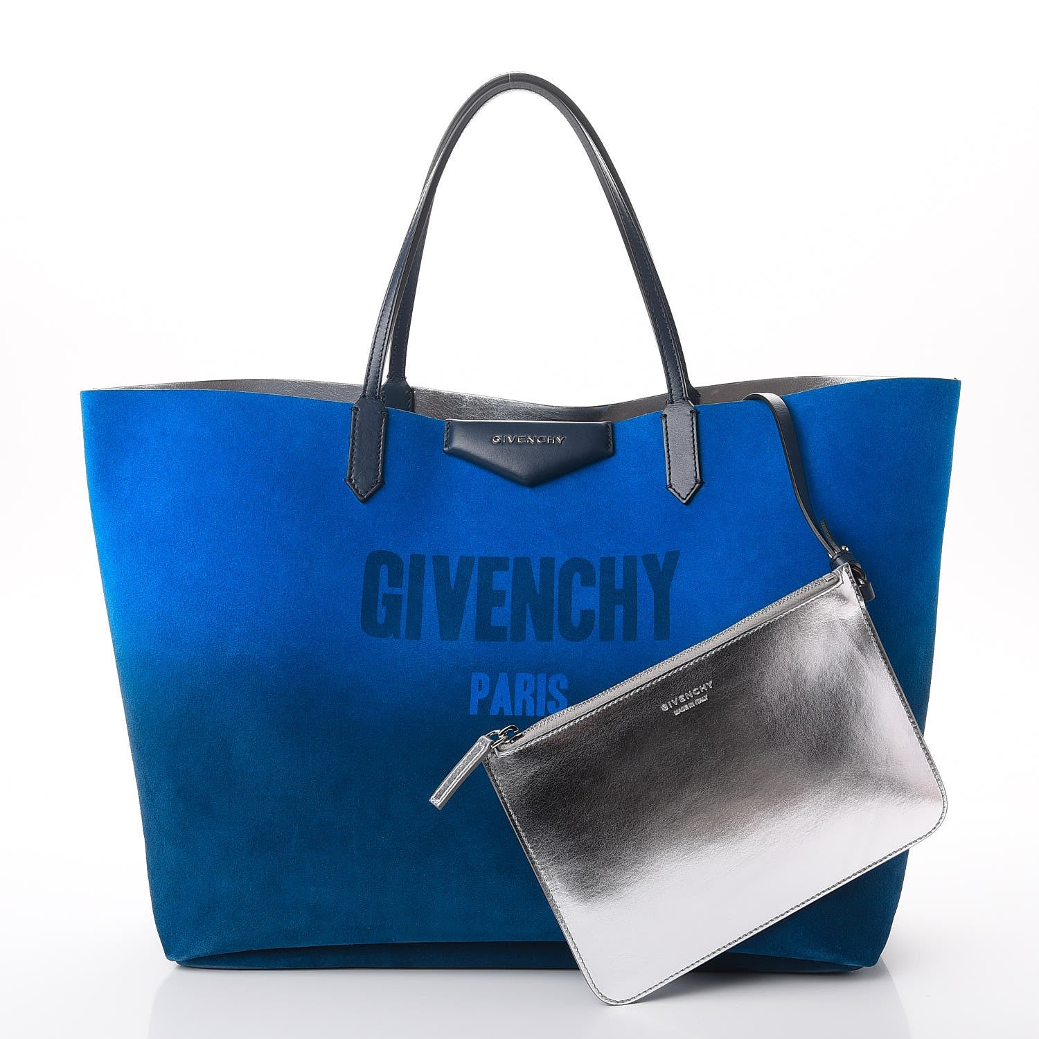Givenchy Metallic Calfskin Suede Ombre Large Reversible Antigona Tote Blue Silver 4 of 15