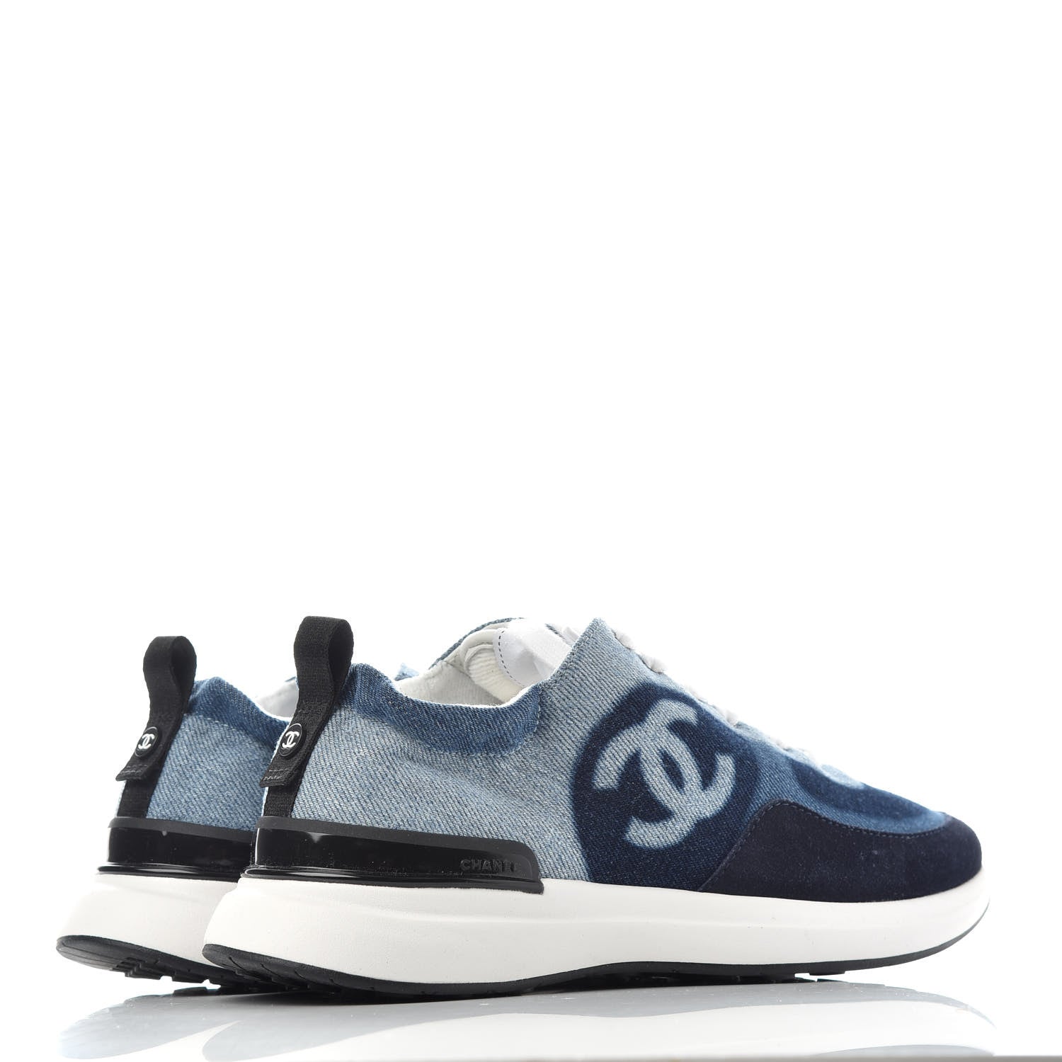 Chanel Denim Suede Calfskin Womens CC Sneakers 37 Dark Blue White Black 4 of 11