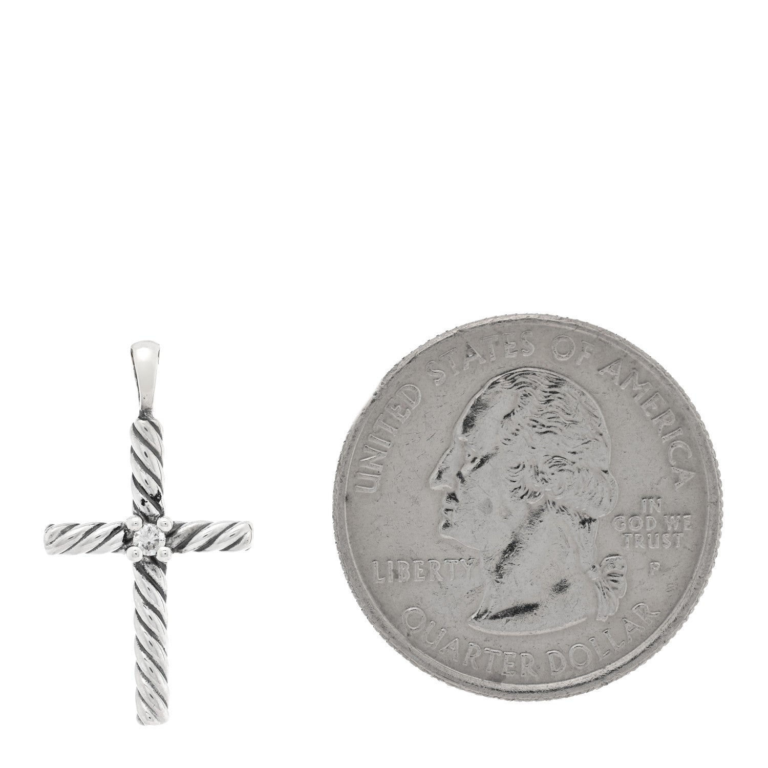 David Yurman Sterling Silver Diamond Cable Classics Cross Pendant 2 of 3