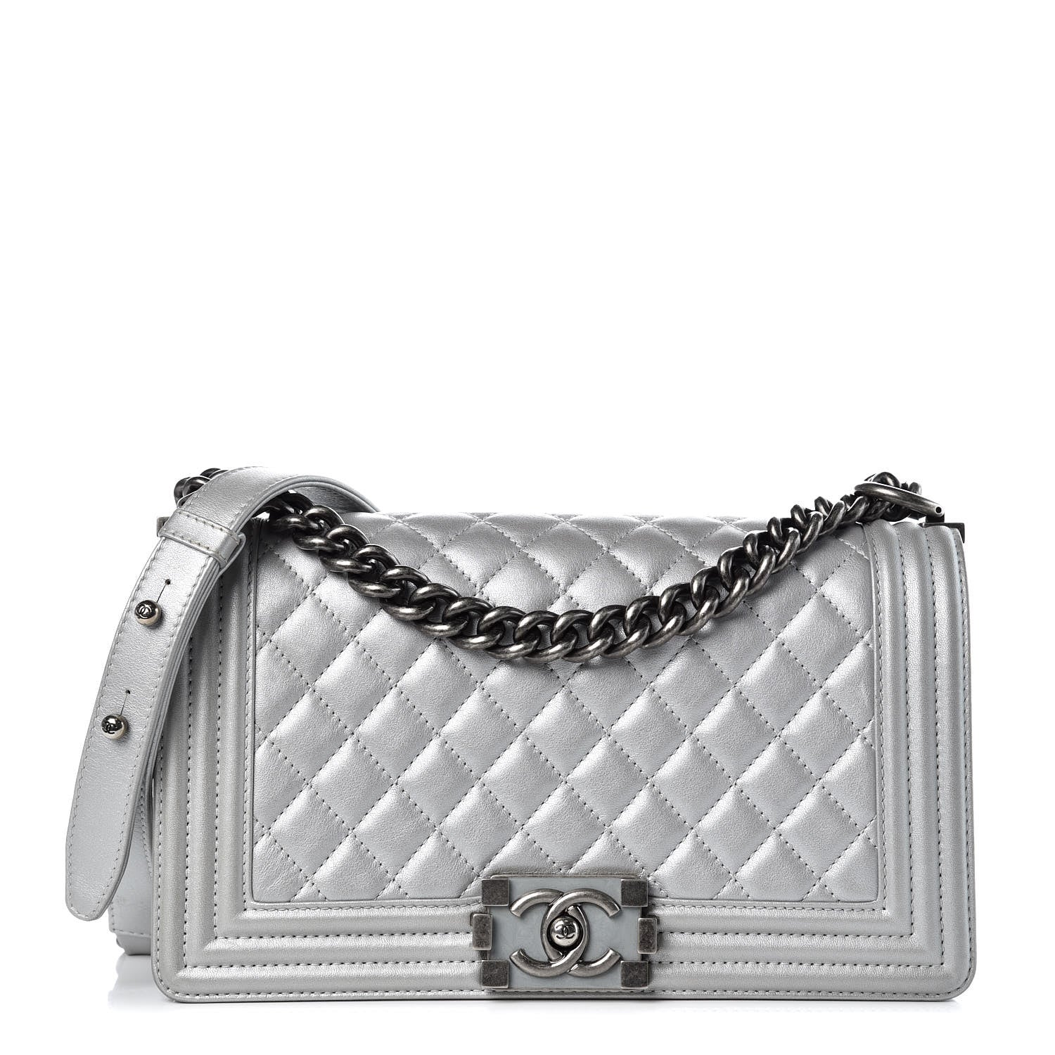 Chanel Metallic Calfskin Quilted Medium Boy Flap Silver 1 of 14