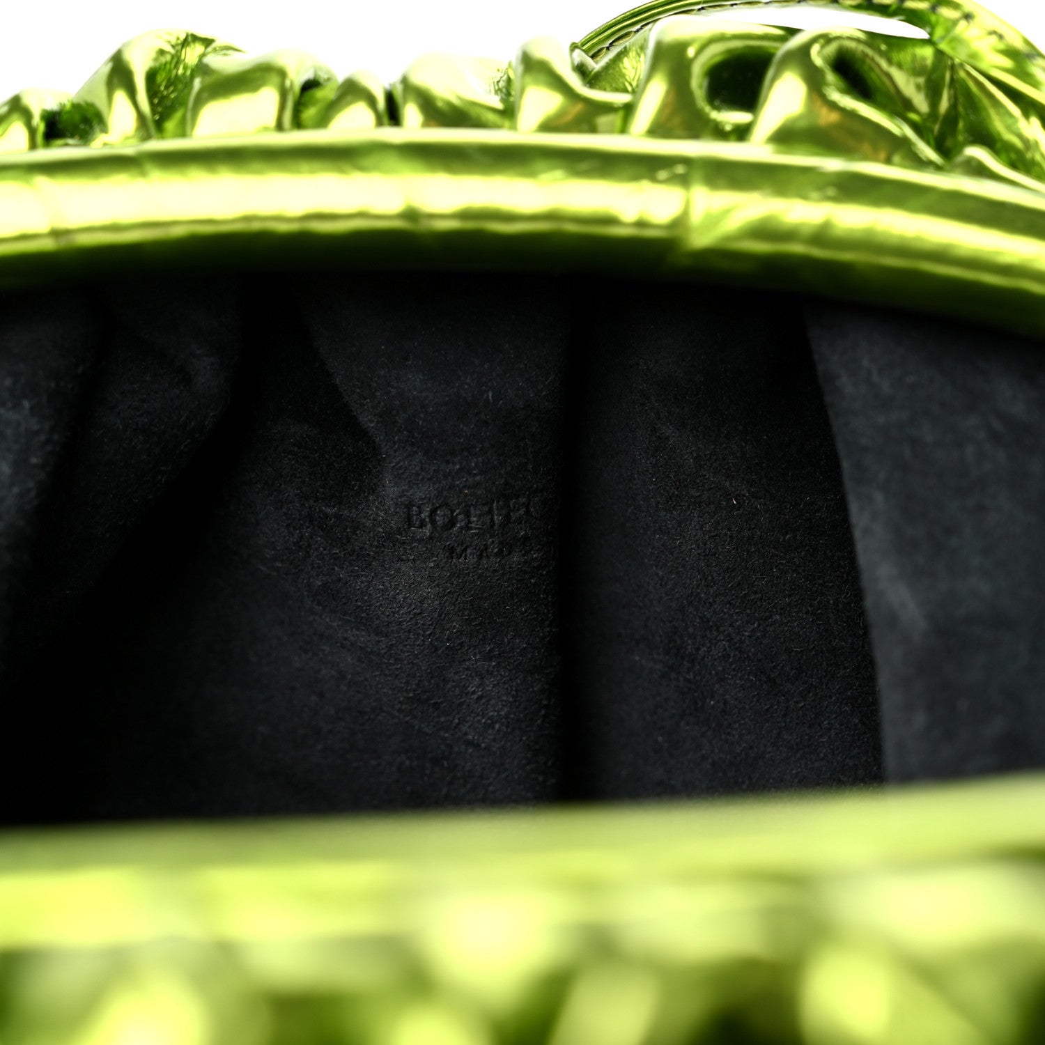 Bottega Veneta Metallic Crushed Calfskin The Mini Pouch Chlorophyll 6 of 9