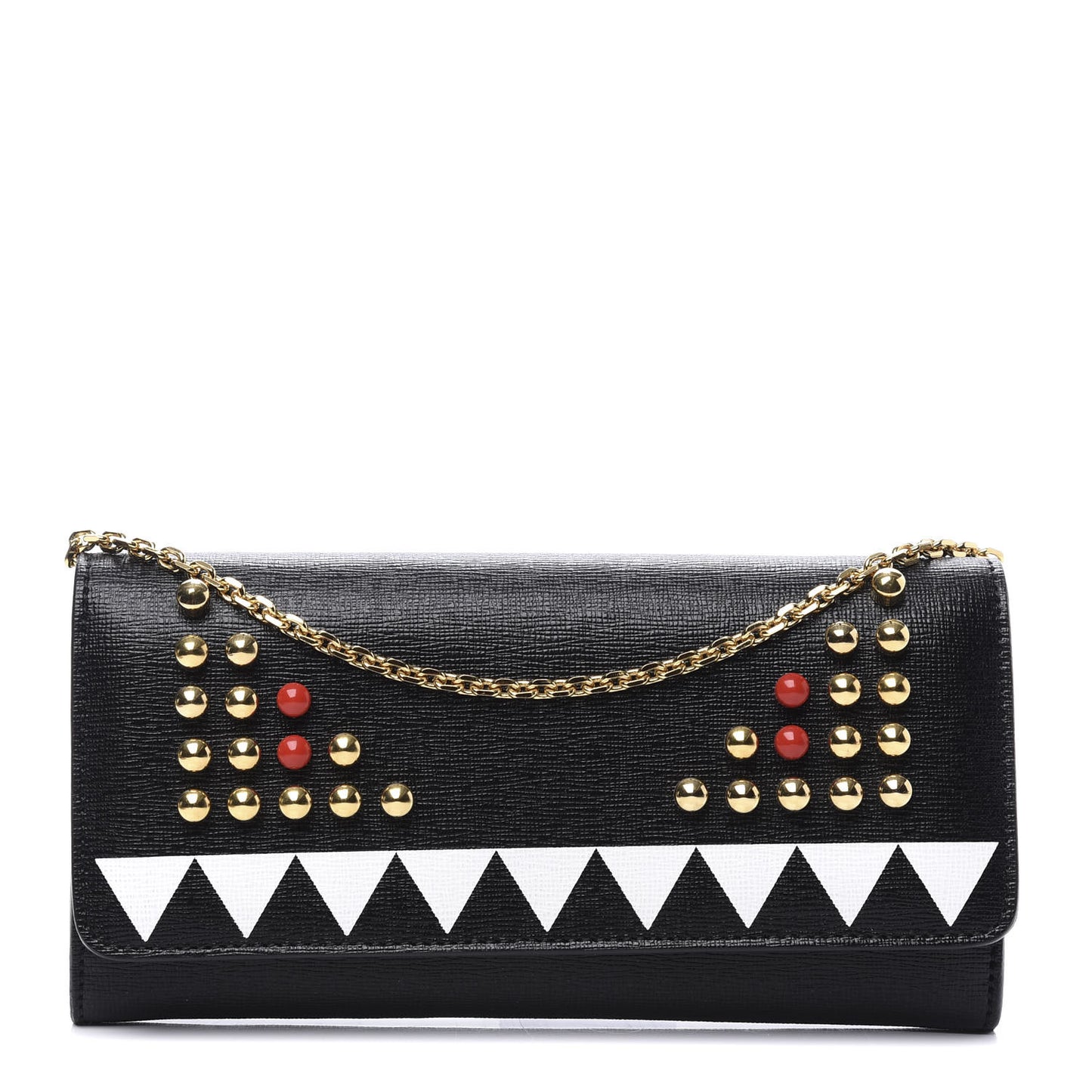 Vitello Elite Studded Monster Continental Wallet on Chain Black