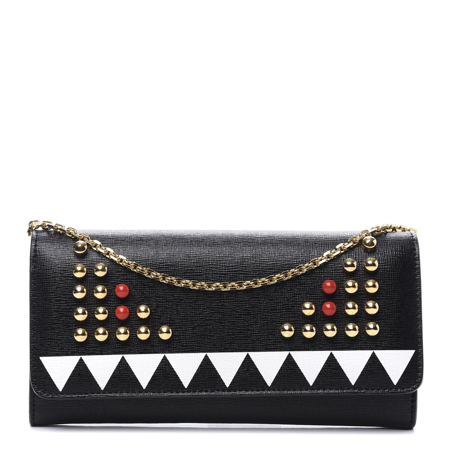 Fendi Vitello Elite Studded Monster Continental Wallet on Chain Black 1 of 12