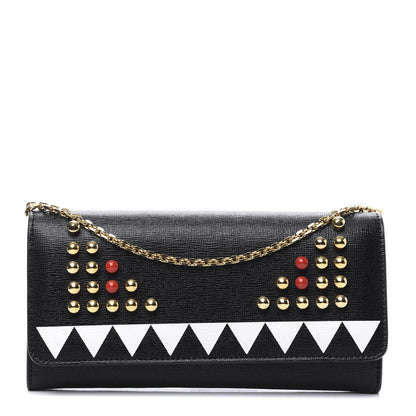 Fendi Vitello Elite Studded Monster Continental Wallet on Chain Black 1 of 12