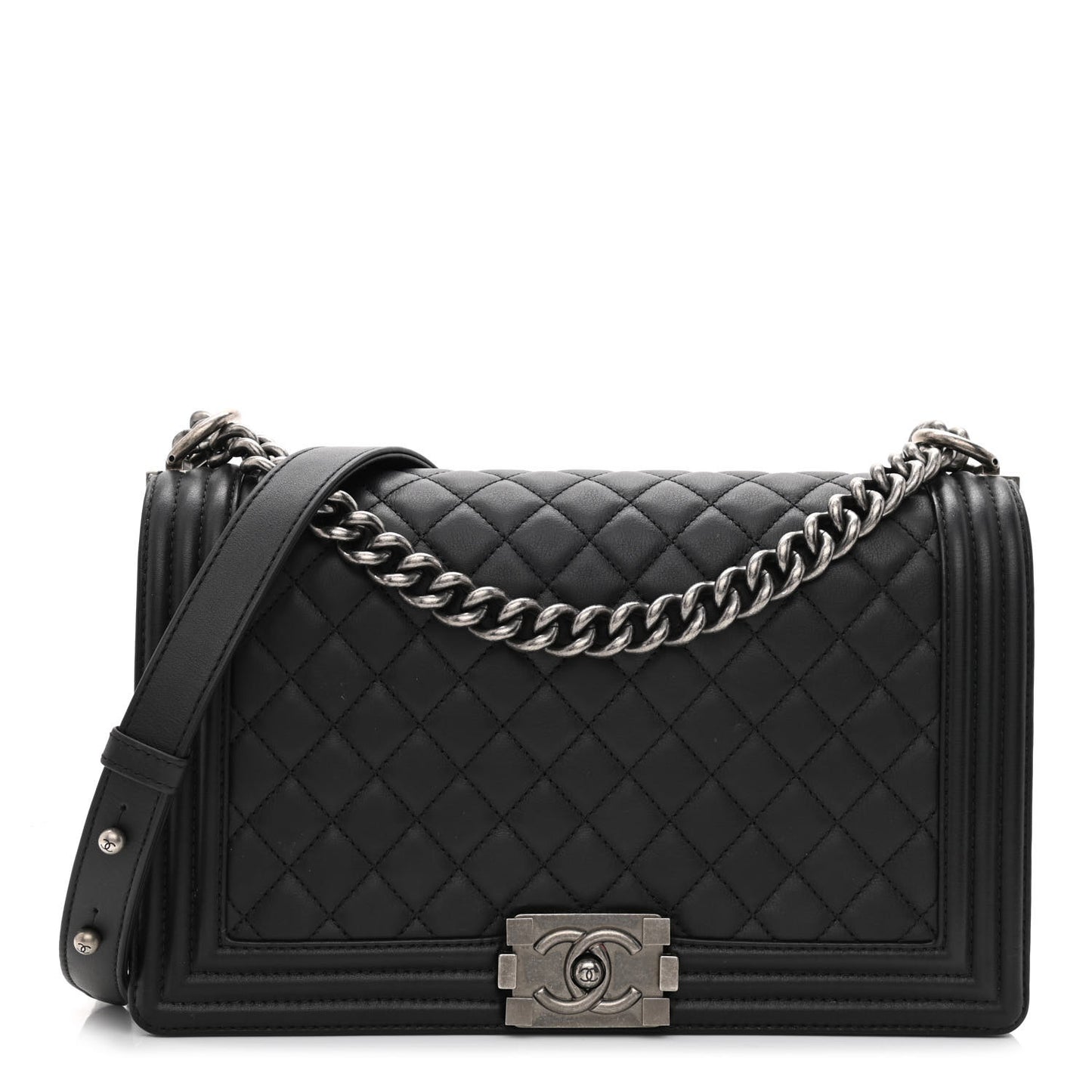 Calfskin Quilted New Medium Boy Flap Black