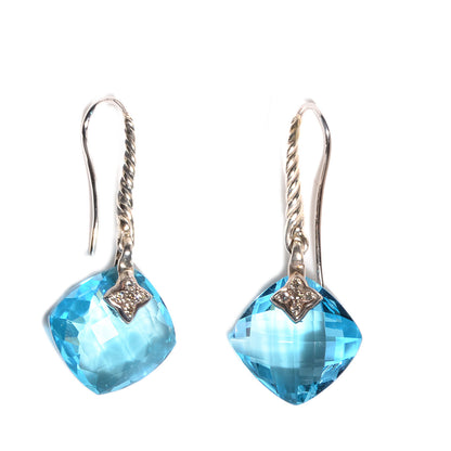David Yurman Sterling Silver Diamond Blue Topaz Drop Earrings 17mm 1 of 5