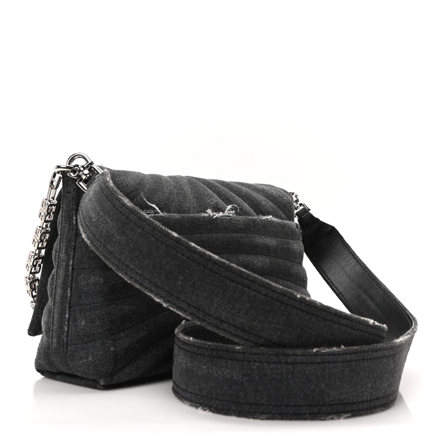 Distressed Denim Quilted Small 4G Shoulder Bag Black