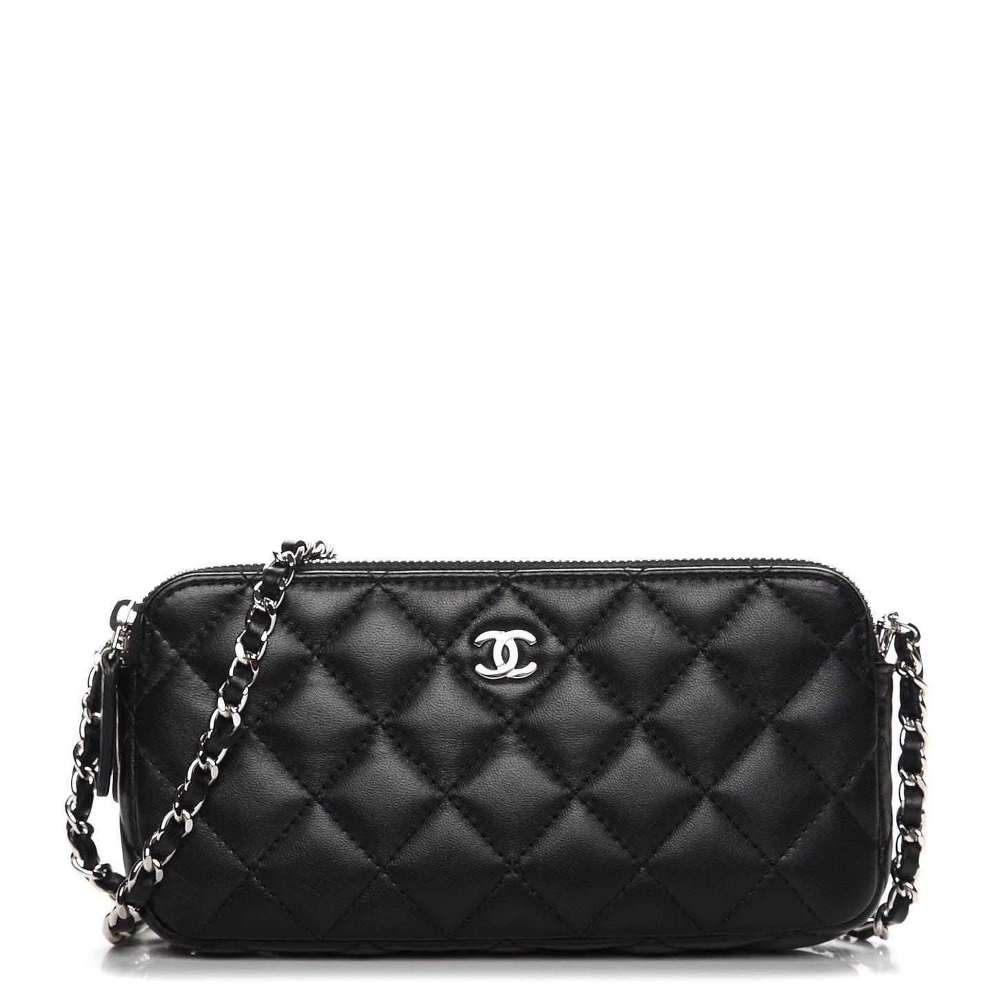 Lambskin Quilted Small Clutch With Chain Black