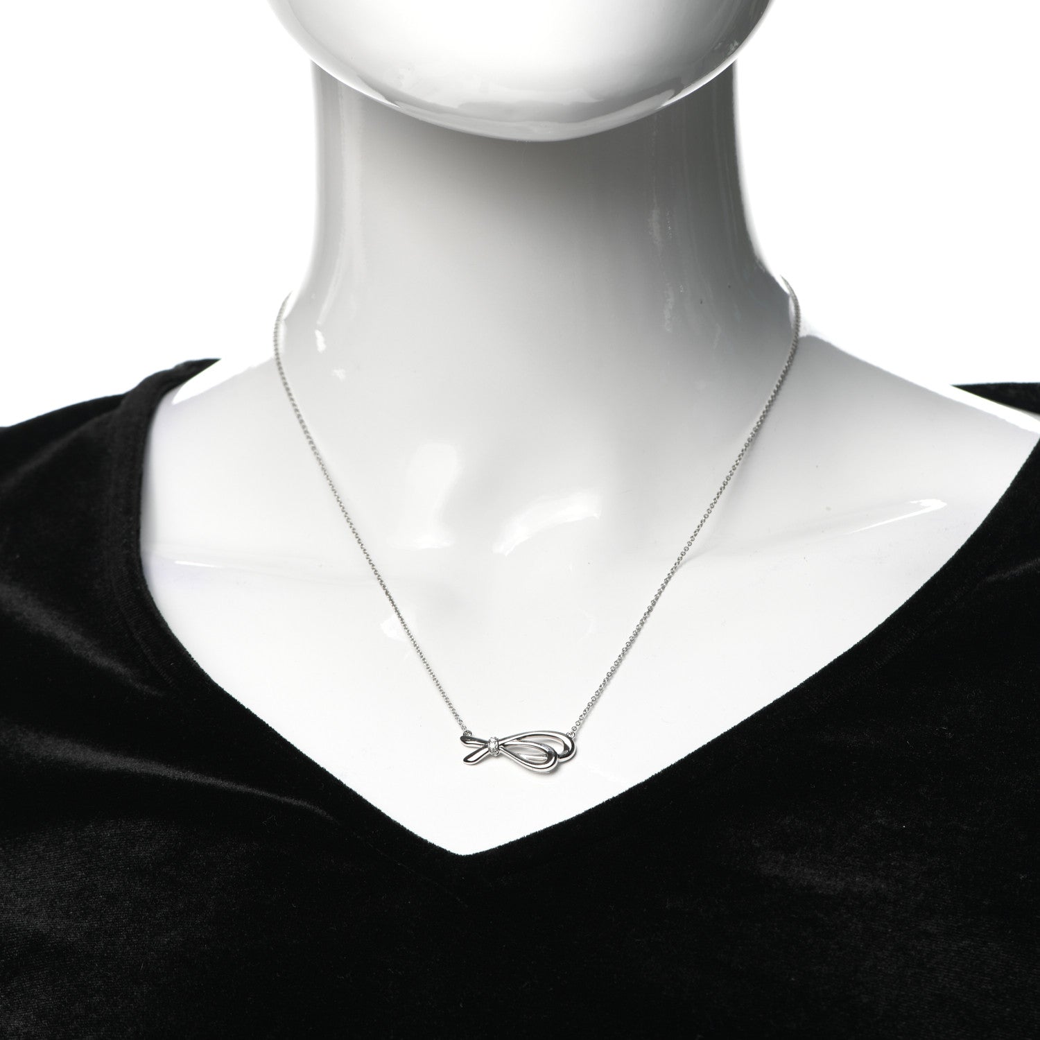Tiffany 18K White Gold Mini Diamond Bow Pendant Necklace 2 of 6