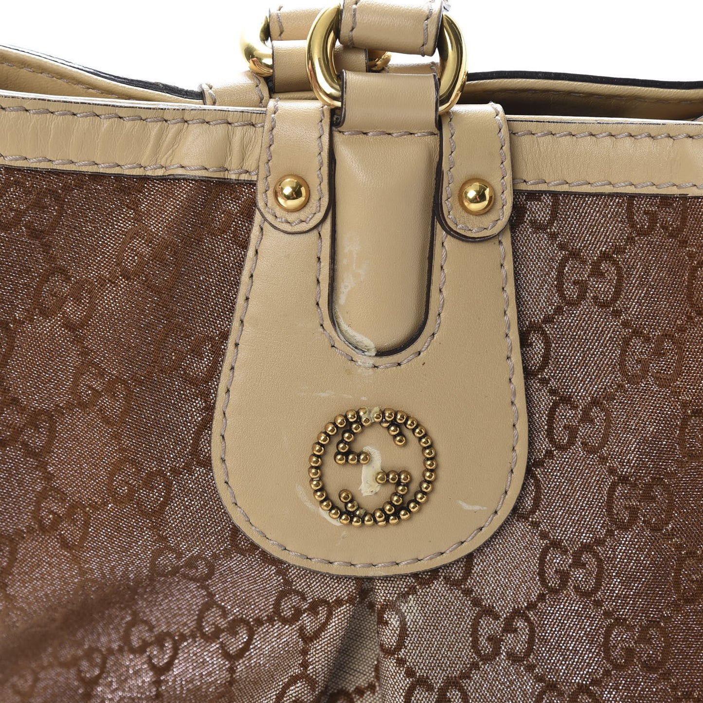 Monogram Lurex Medium Scarlett Studded Tote Beige