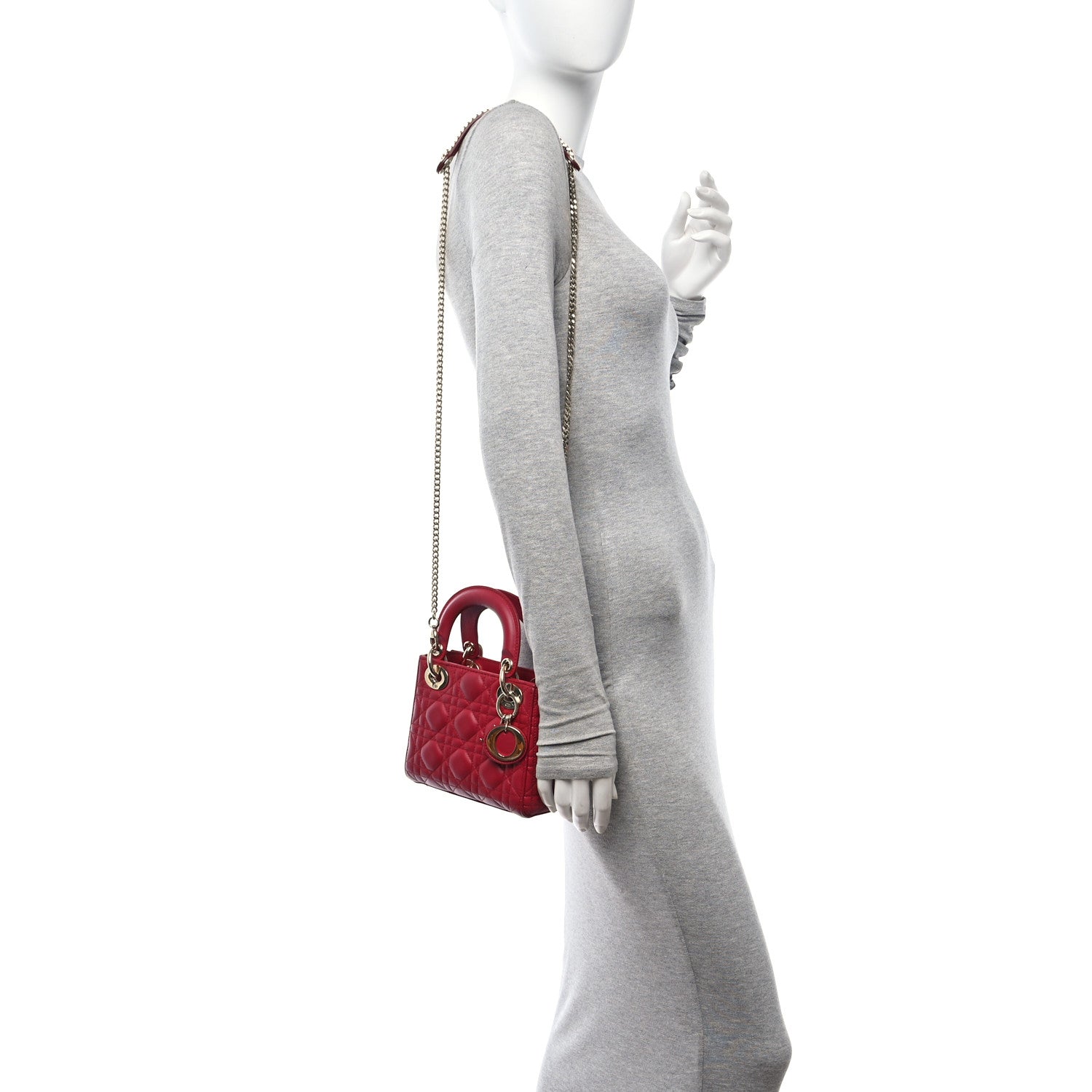 Christian Dior Lambskin Cannage Mini Lady Dior Red 2 of 11