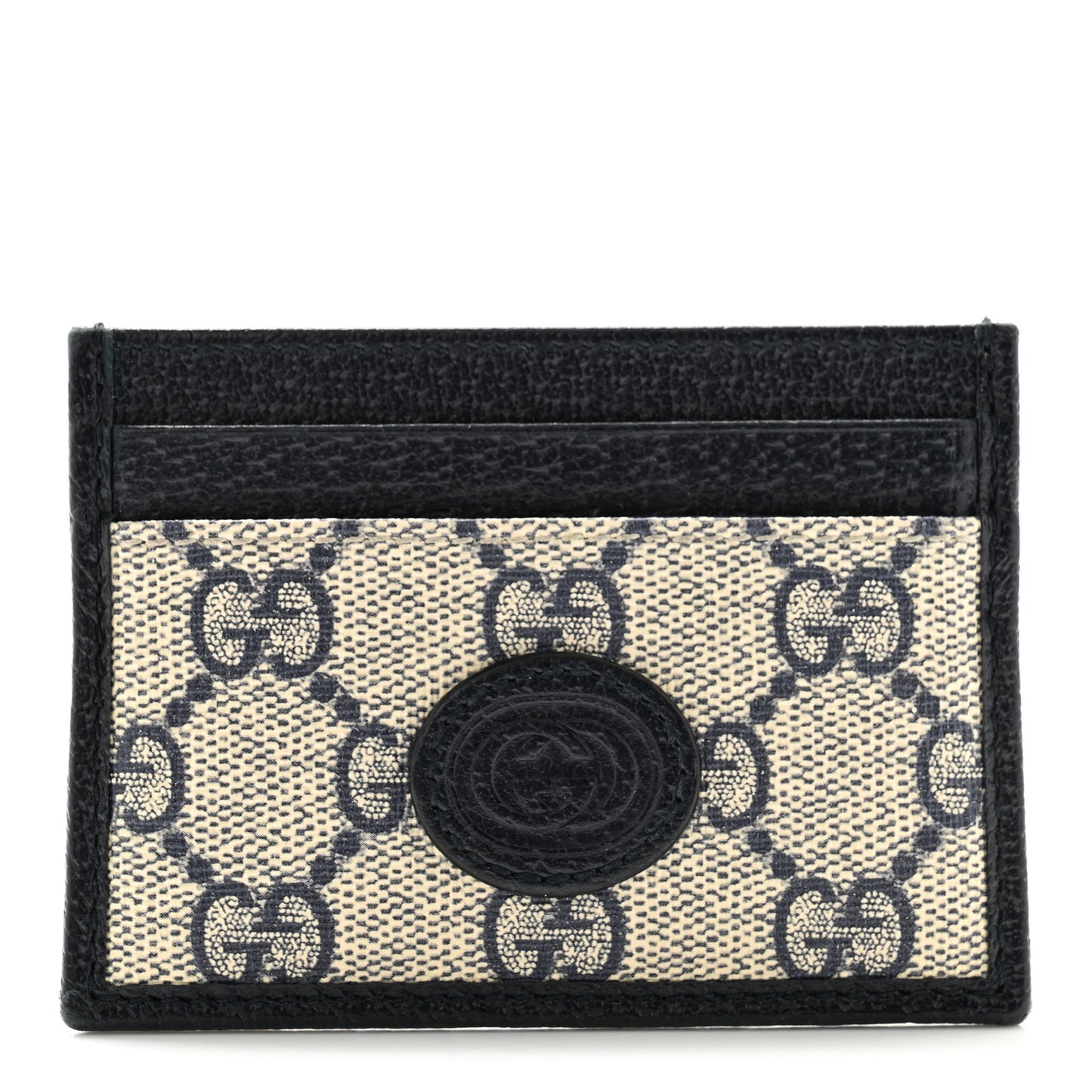GG Supreme Monogram Textured Dollar Calfskin Retro Interlocking G Card Holder Beige Blue