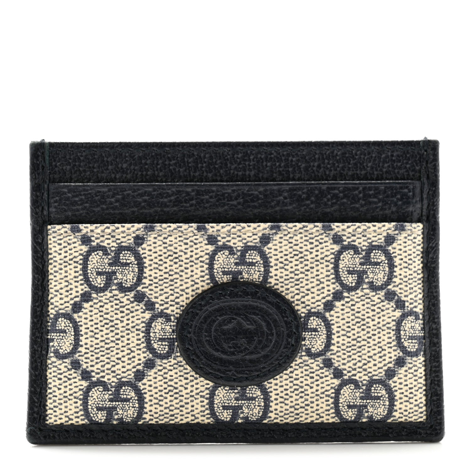 Gucci GG Supreme Monogram Textured Dollar Calfskin Retro Interlocking G Card Holder Beige Blue 1 of 7