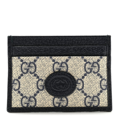 Gucci GG Supreme Monogram Textured Dollar Calfskin Retro Interlocking G Card Holder Beige Blue 1 of 7