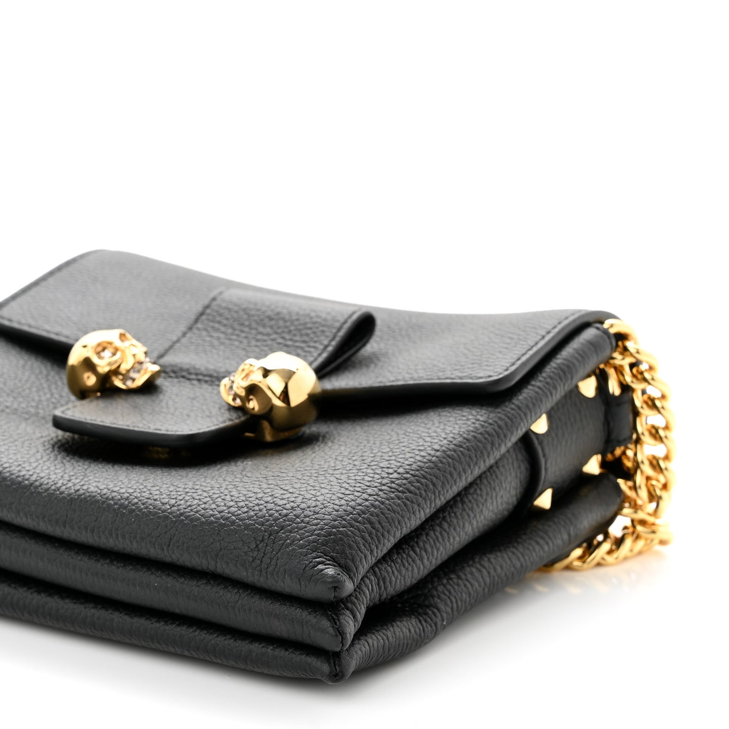 Calfskin Mini Twin Skull Chain Crossbody Black