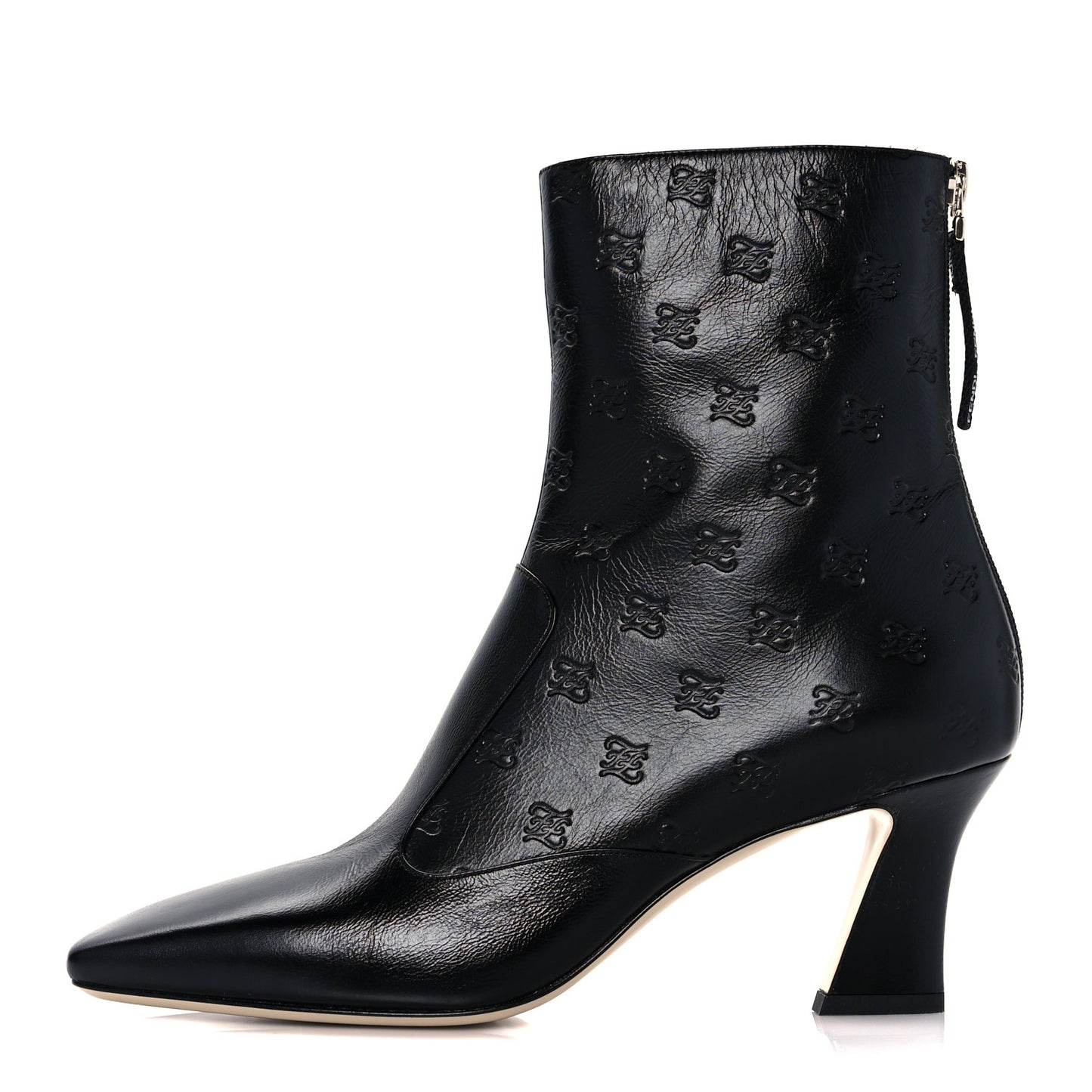 Vitello Karligraphy Embossed FFreedom Ankle Boots 38.5 Black
