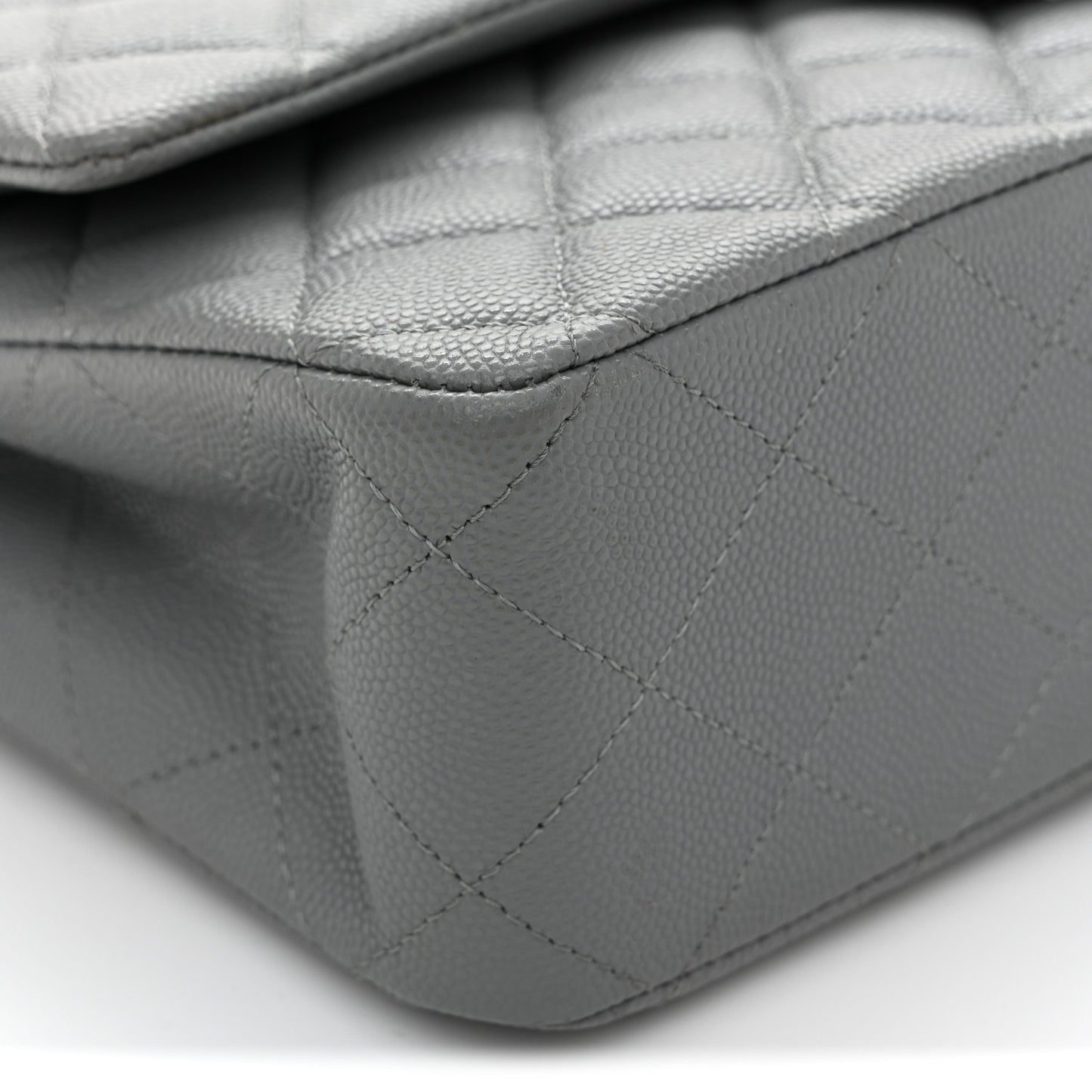 Caviar Quilted Medium Double Flap Grey