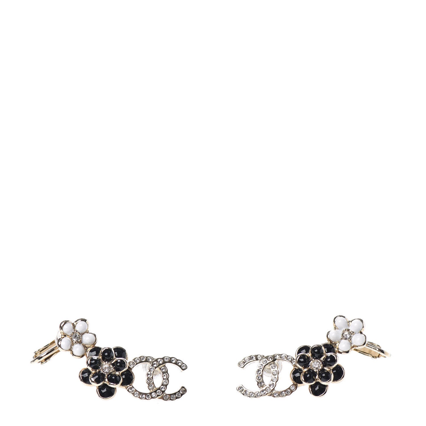 Crystal Enamel Flower CC Earrings Gold White Black