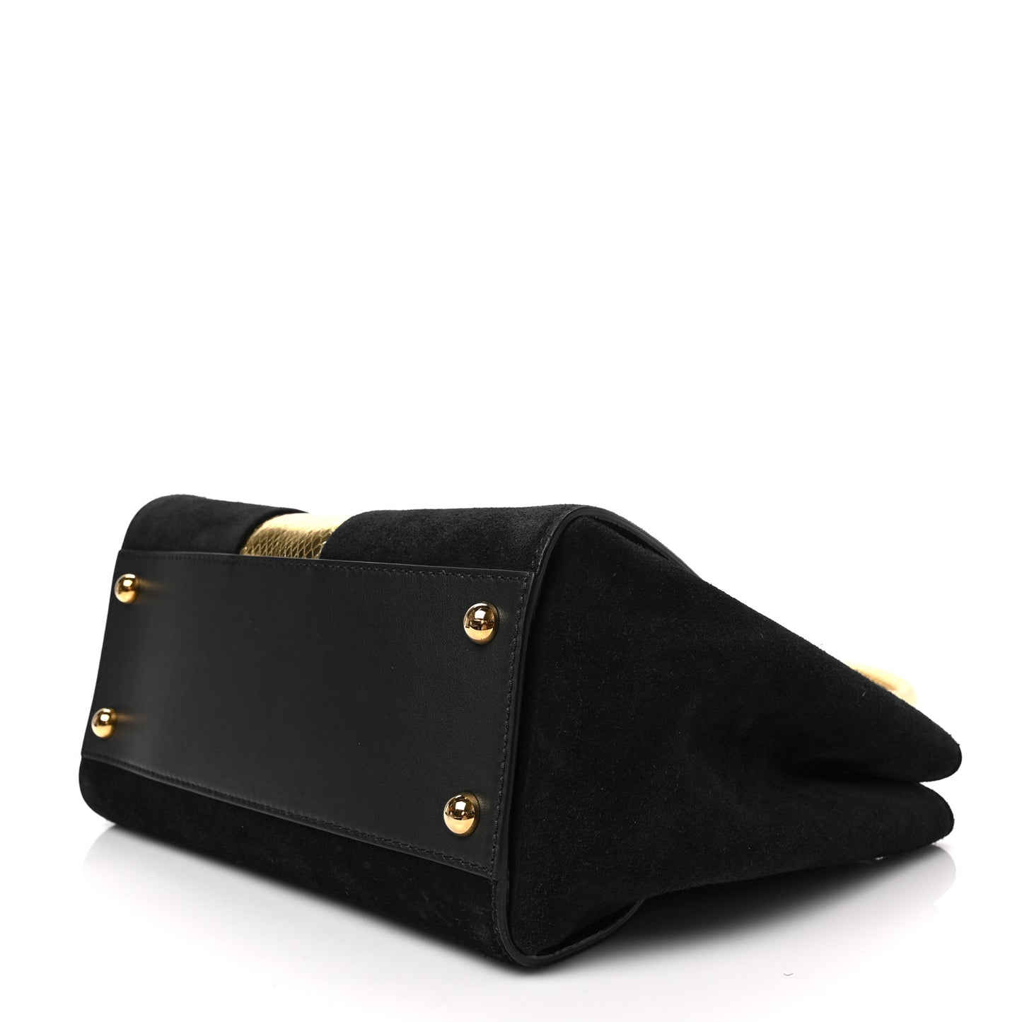 Suede Calfskin Watersnake Medium Buckle Tote Black Gold