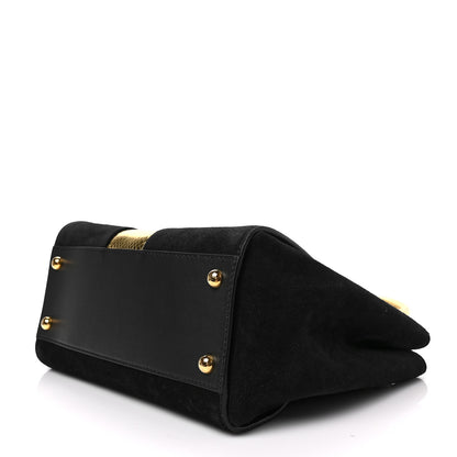 Burberry Suede Calfskin Watersnake Medium Buckle Tote Black Gold 6 of 6