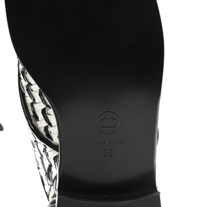 Chanel Lambskin Braided Patent CC Lace Up Oxfords 39 Black White 6 of 9