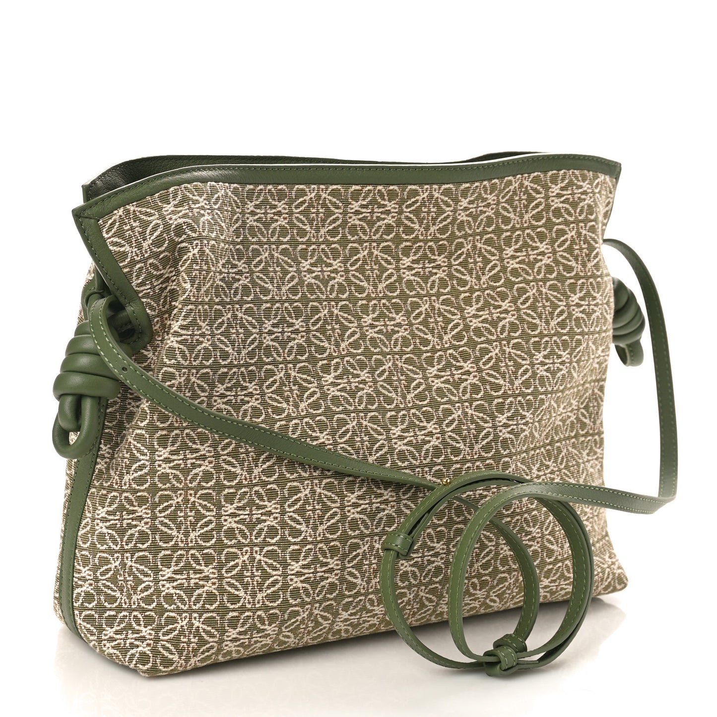 Jacquard Anagram Calfskin Herbarium Embroidered Flamenco Knot Clutch Avocado Green