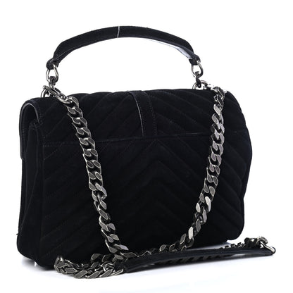 Saint Laurent Suede Matelasse Chevron Fringe Monogram Medium College Bag Black 3 of 13