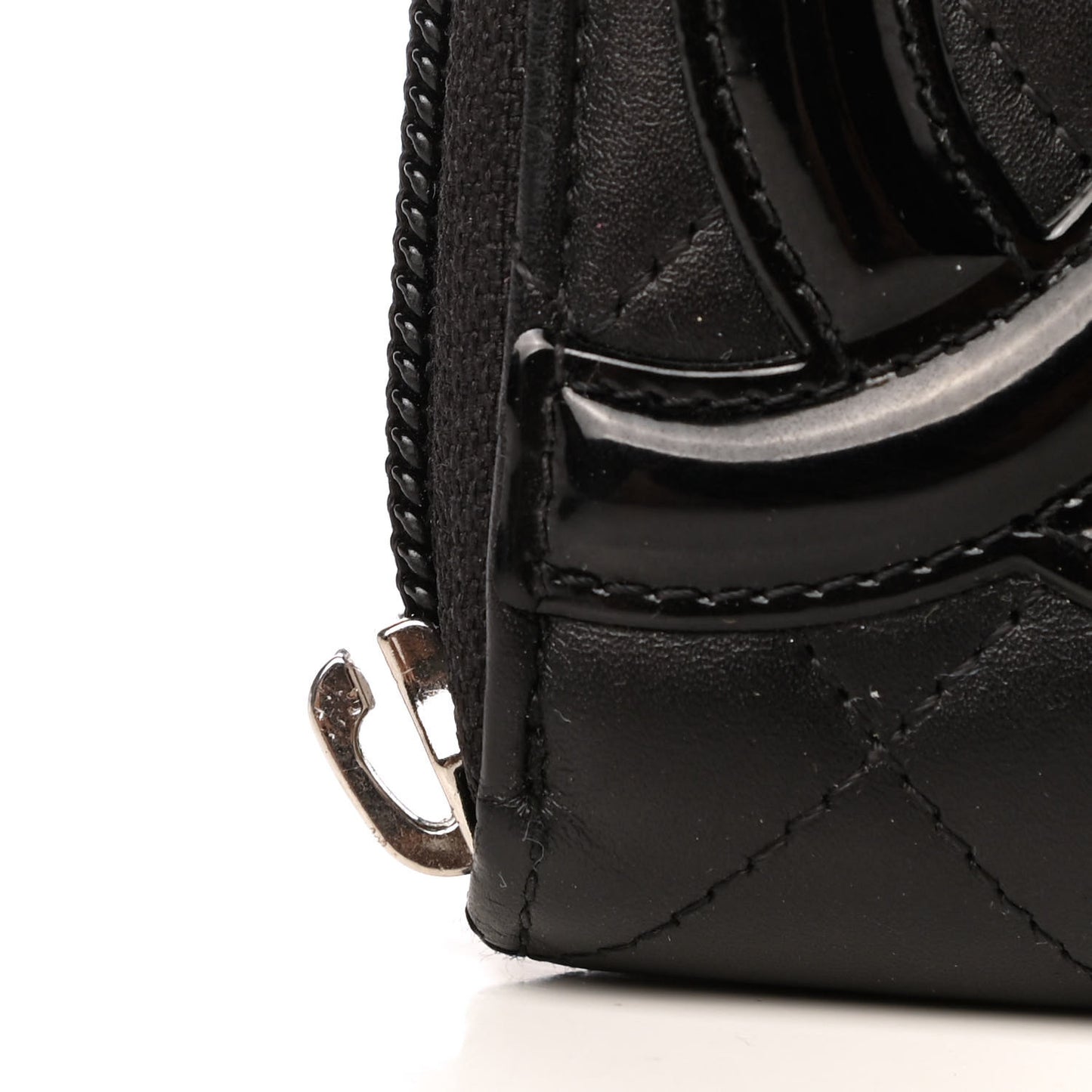 Calfskin Quilted Cambon Large Gusset Zip Around Wallet Black