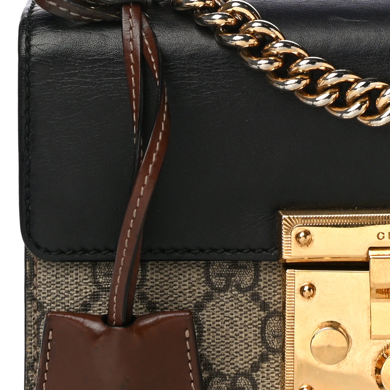 Gucci GG Supreme Monogram Calfskin Small Padlock Shoulder Bag Beige Black Cuir 10 of 16