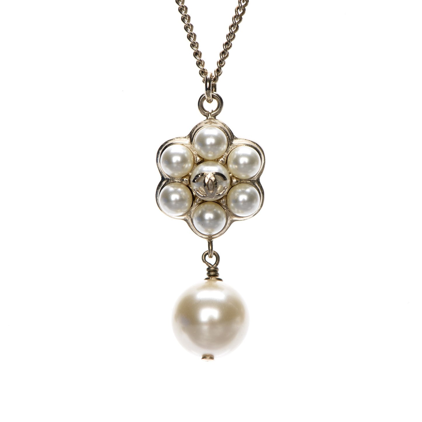 Pearl CC Drop Necklace Gold