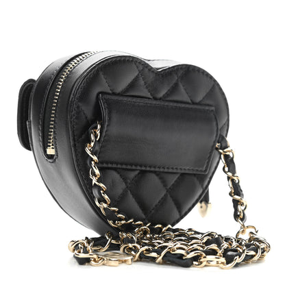 Chanel Lambskin Quilted CC In Love Heart Waist Belt Bag With Chain Black 3 of 11