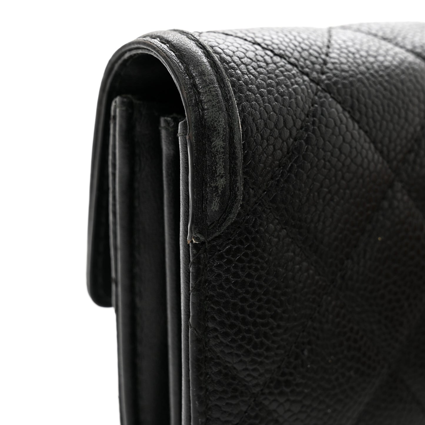 Caviar Quilted Filigree Large Gusset Flap Wallet Black