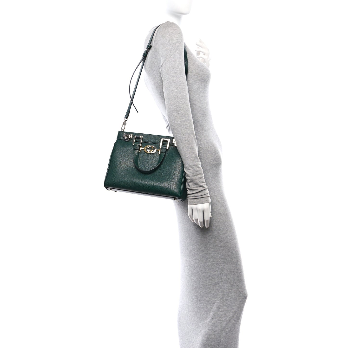 Grainy Calfskin Small Zumi Top Handle Bag Vintage Green