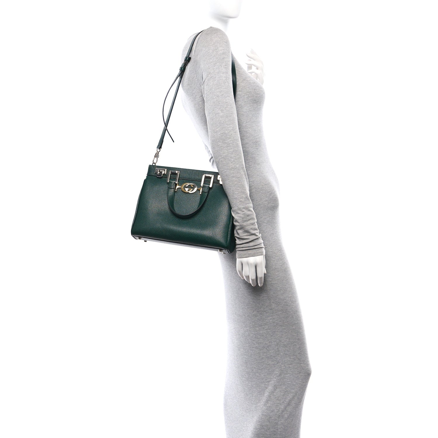 Gucci Grainy Calfskin Small Zumi Top Handle Bag Vintage Green 2 of 10