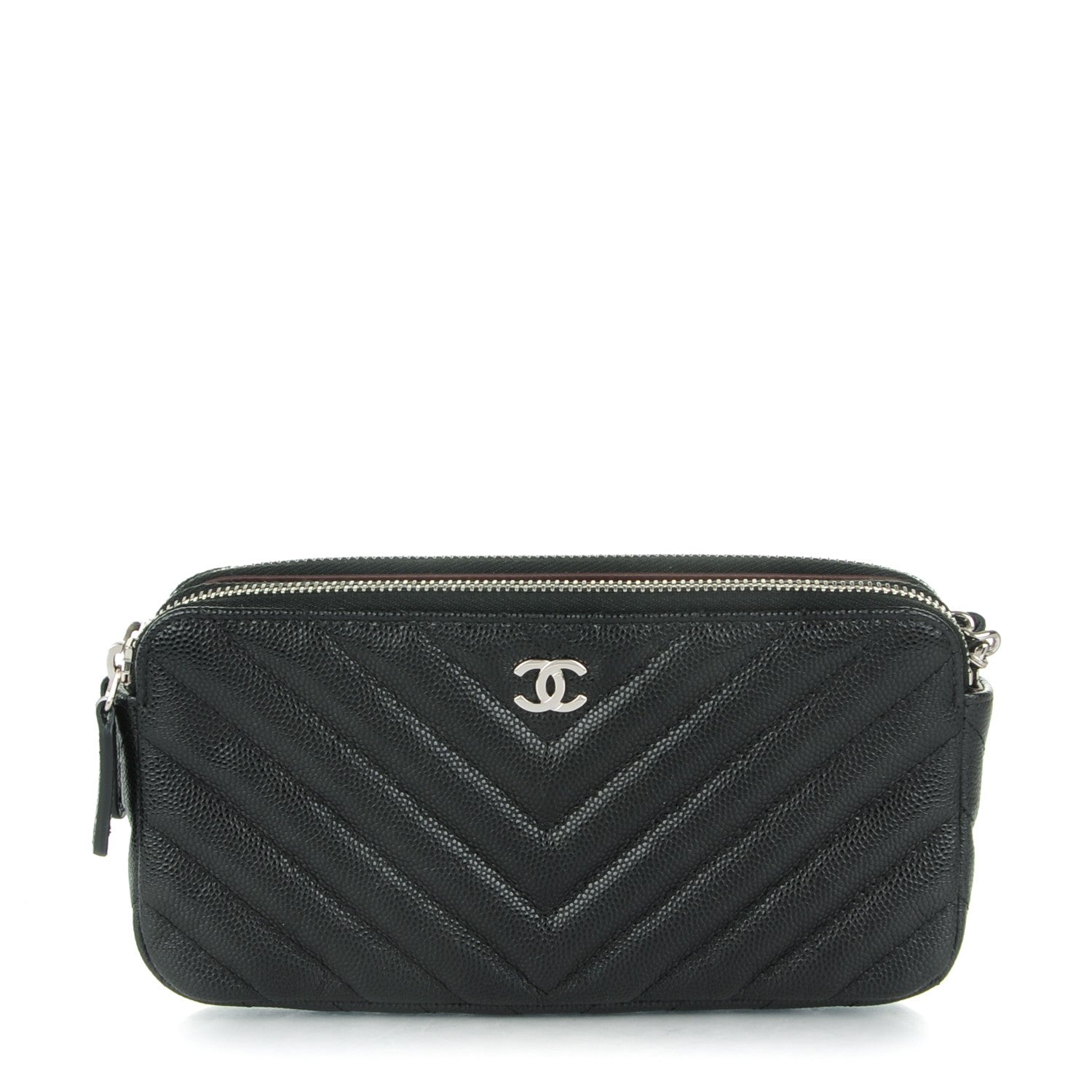 Chanel Caviar Chevron Quilted Small Clutch With Chain Black 1 of 8